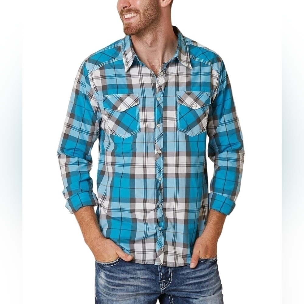 Reclaim Standard Fit Men's Blue Pearl Button Down Shirt Size M